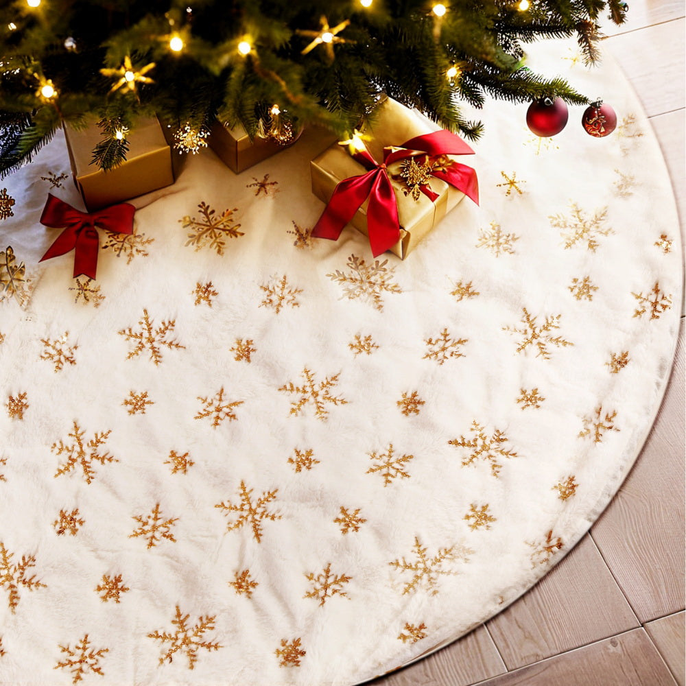 Elegant Sequin Snowflake Christmas Tree Skirt - 90cm White Holiday Decor