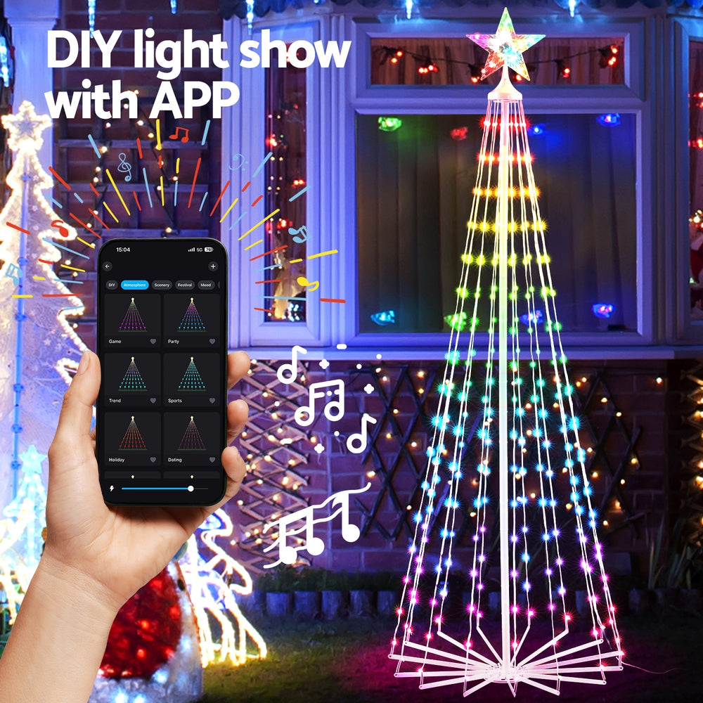 7ft Pre-Lit RGB LED Christmas Tree with 265 Fairy Lights for Festive Home Decor