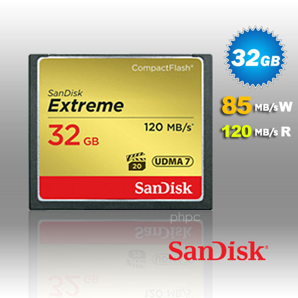 SanDisk 32GB Extreme CompactFlash Memory Card - High-Speed 85MB/s Write & 120MB/s Read for DSLR and HD Video