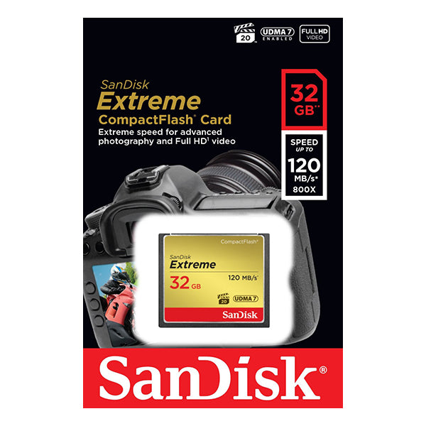 SanDisk 32GB Extreme CompactFlash Memory Card - High-Speed 85MB/s Write & 120MB/s Read for DSLR and HD Video