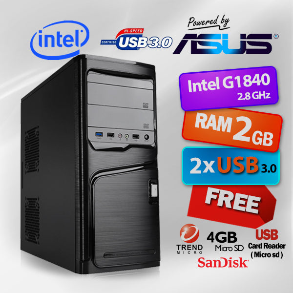 ASUS Powered Dual Core Celeron G1840 PC with 2GB RAM and Free Gifts