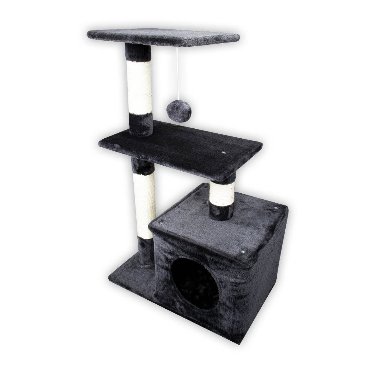 Multi-Level Cat Scratching Tower and Playhouse - Dark Grey 65cm