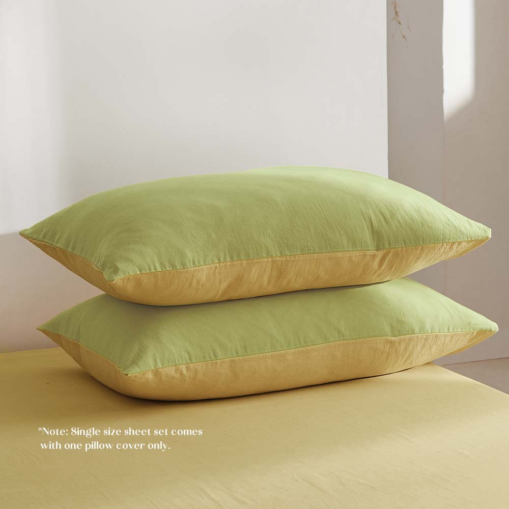 Lime Yellow Washed Cotton King Sheet Set by Cosy Club