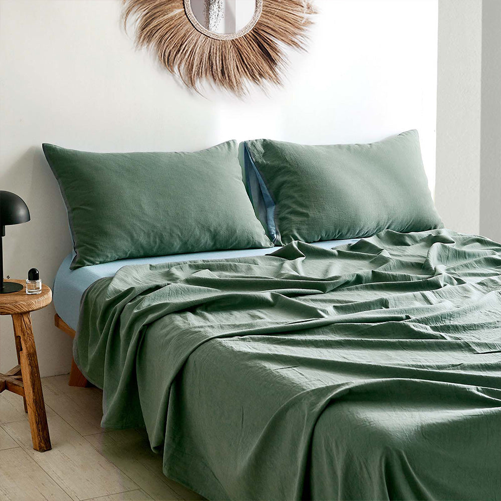 Serene Dreams Green-Blue Washed Cotton King Sheet Collection