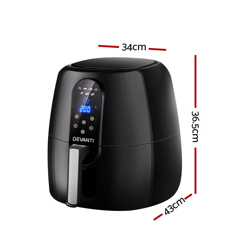 Devanti 7L Black Oil-Free Air Fryer with LCD Display and 7 Cooking Modes