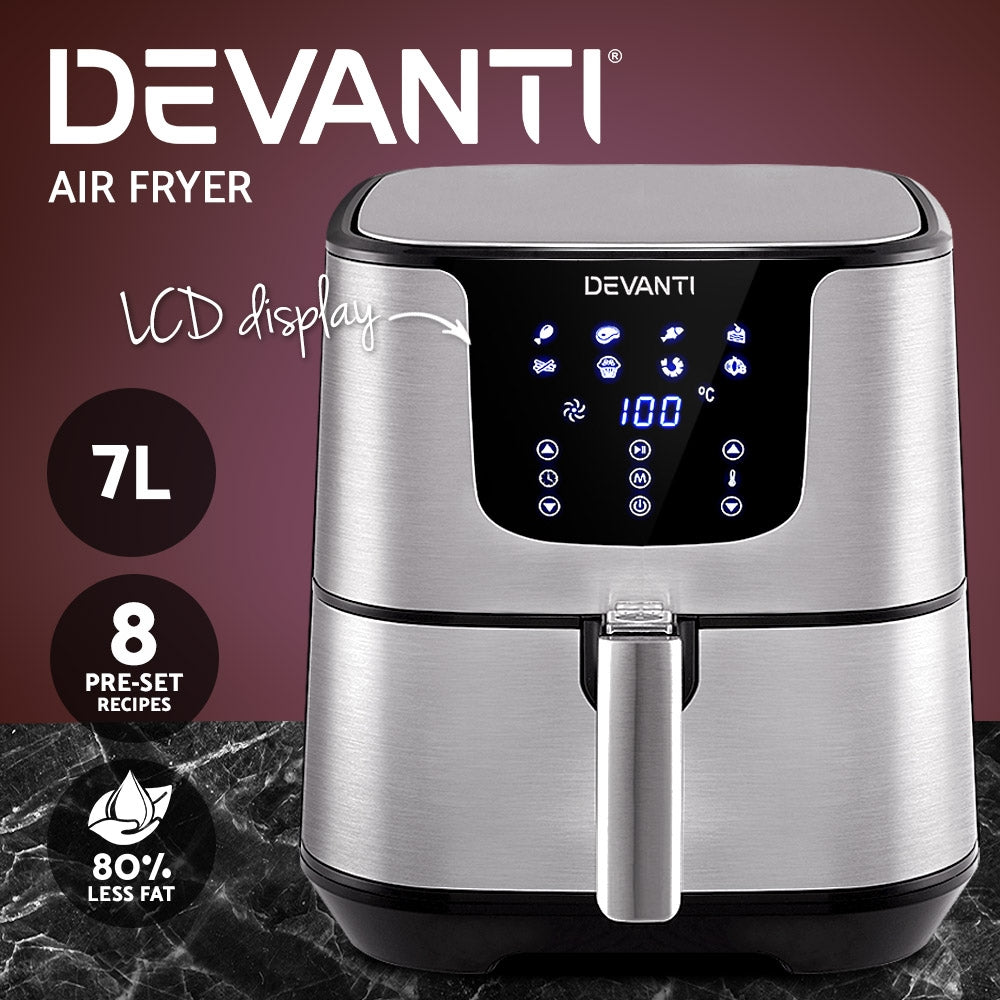 Devanti 7L Oil-Free Air Fryer with LCD Touch Control - Versatile Kitchen Cooker