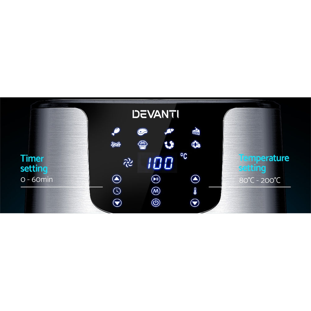 Devanti 7L Oil-Free Air Fryer with LCD Touch Control - Versatile Kitchen Cooker