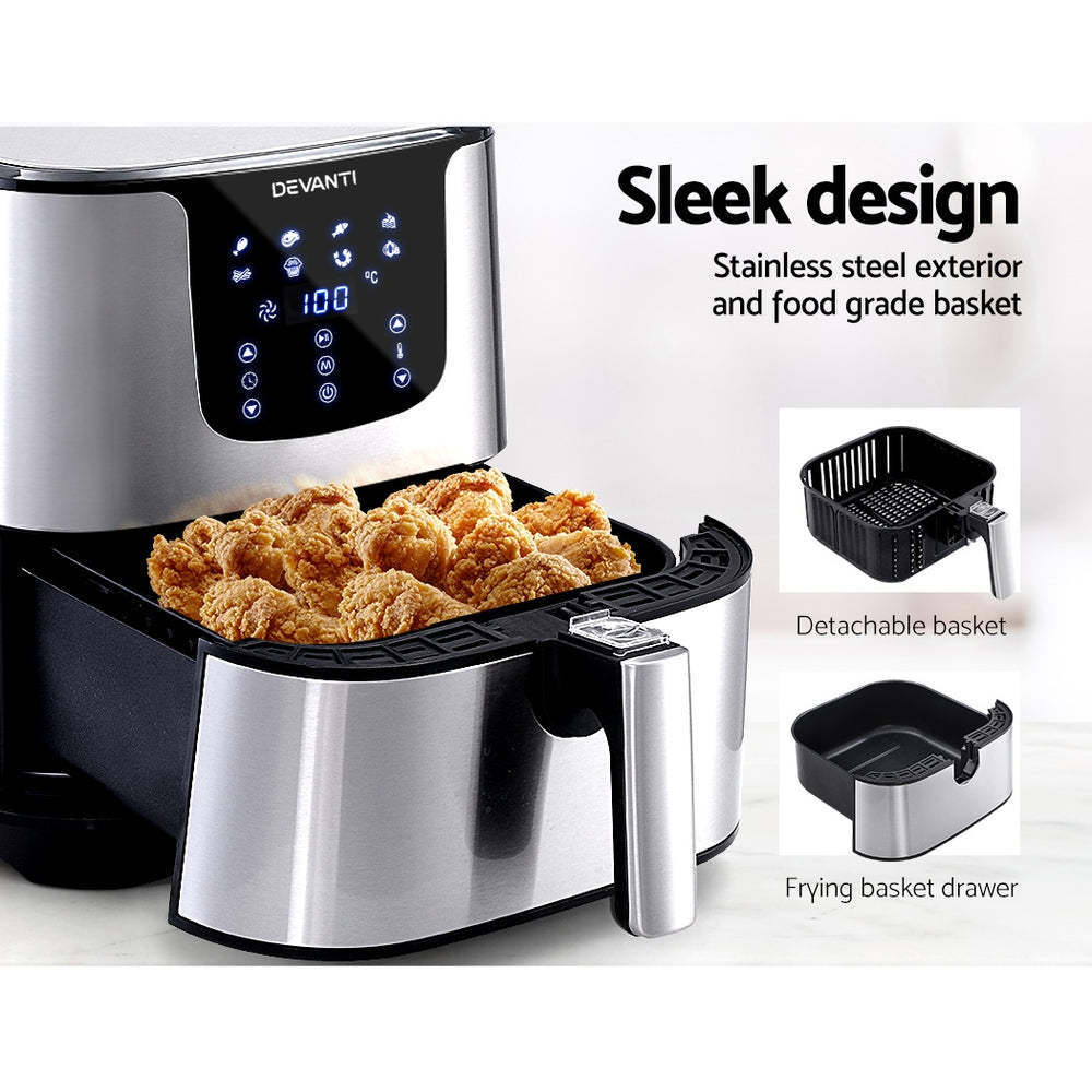 Devanti 7L Oil-Free Air Fryer with LCD Touch Control - Versatile Kitchen Cooker