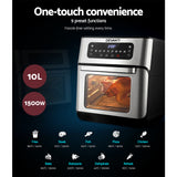 Devanti 10L Multi-Function Air Fryer with LCD Touch Control - Healthy Oil-Free Cooking & Dehydrator