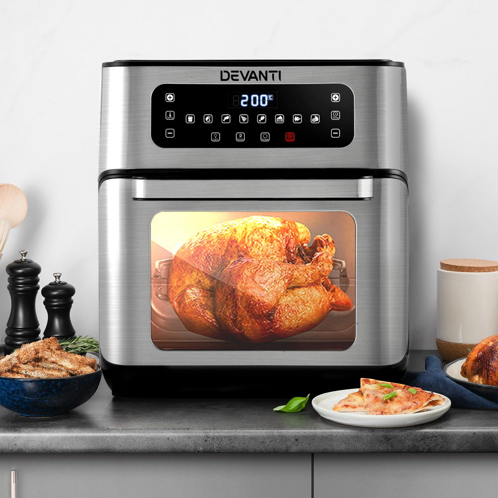 Devanti 10L Multi-Function Air Fryer with LCD Touch Control - Healthy Oil-Free Cooking & Dehydrator