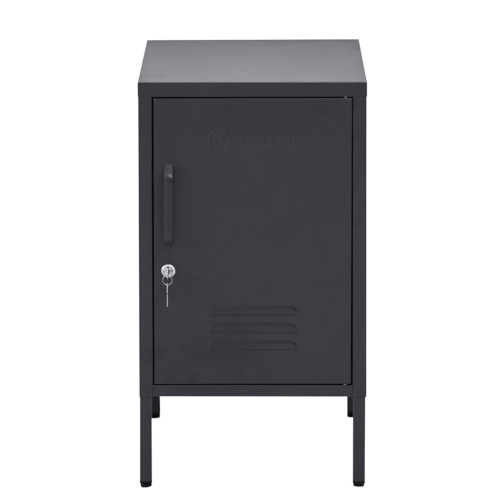 Contemporary Black Metal Storage Locker Cabinet with Adjustable Shelf and Hook