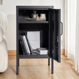 Contemporary Black Metal Storage Locker Cabinet with Adjustable Shelf and Hook - Close-Up Angle