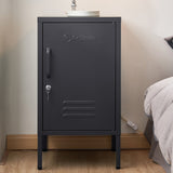 Contemporary Black Metal Storage Locker Cabinet with Adjustable Shelf and Hook