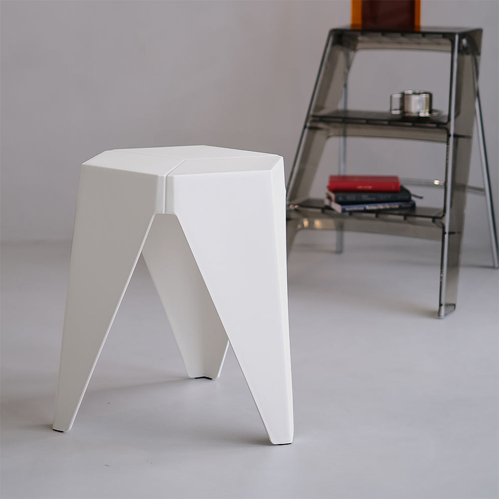 ArtissIn Set of 2 Contemporary Puzzle Stools - Stylish White Plastic Chairs for Indoor and Outdoor Use