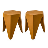 Set of 2 Contemporary Yellow Puzzle Stools - Stylish Plastic Stacking Chairs for Indoor & Outdoor Use