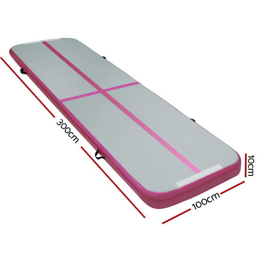 Pink and Grey Inflatable Air Track Mat for Gymnastics and Cheerleading - 3m x 1m