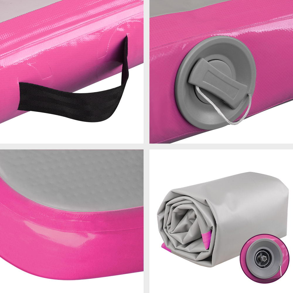 Pink and Grey Inflatable Air Track Mat for Gymnastics and Cheerleading - 3m x 1m