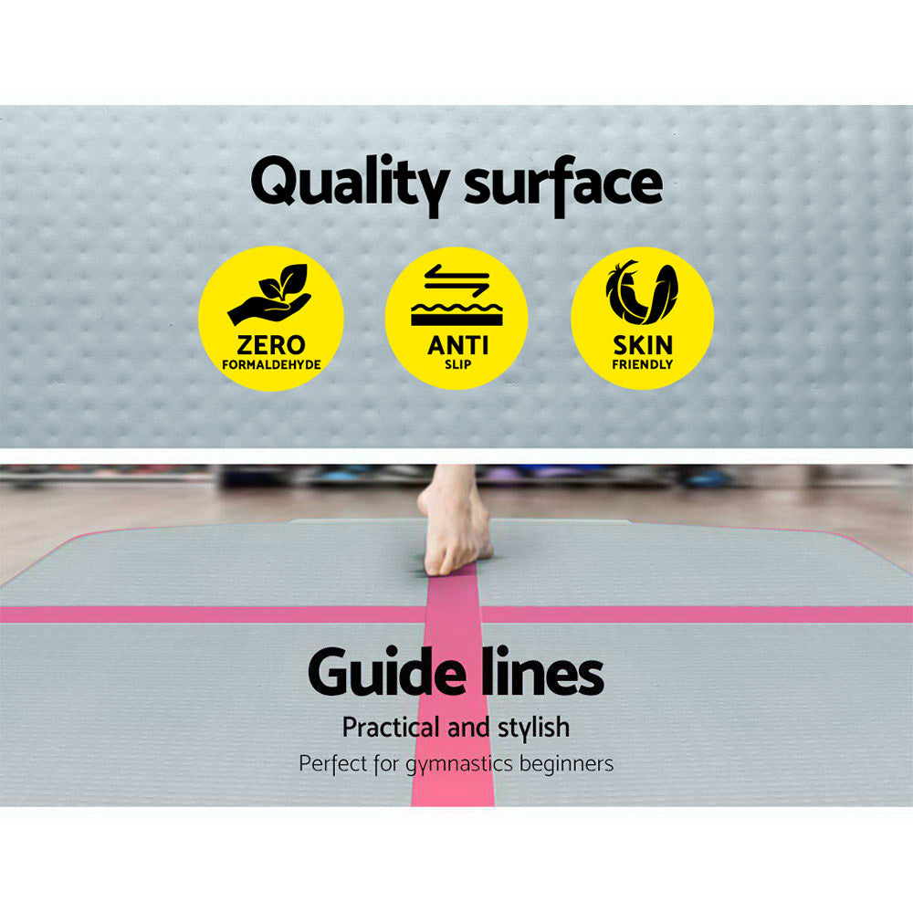 Pink and Grey Inflatable Air Track Mat for Gymnastics and Cheerleading - 3m x 1m