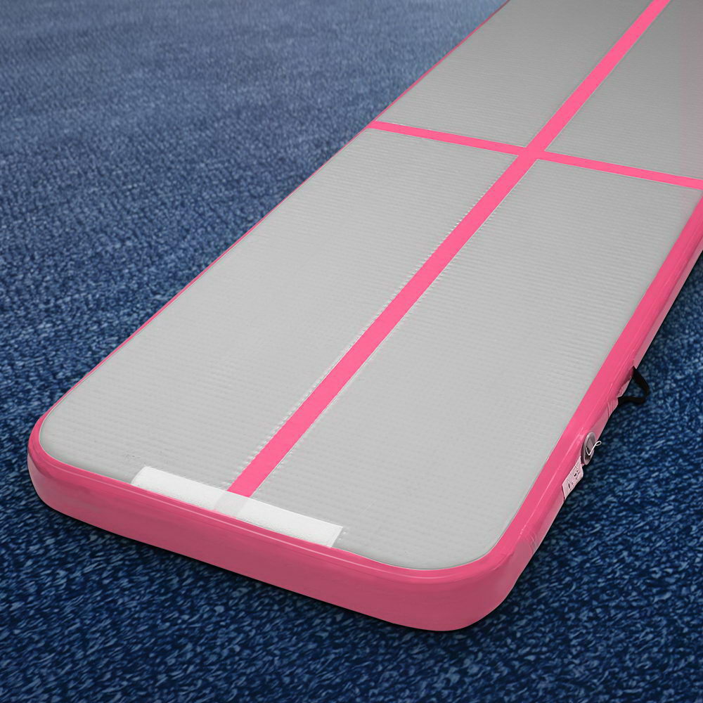 Pink and Grey Inflatable Air Track Mat for Gymnastics and Cheerleading - 3m x 1m