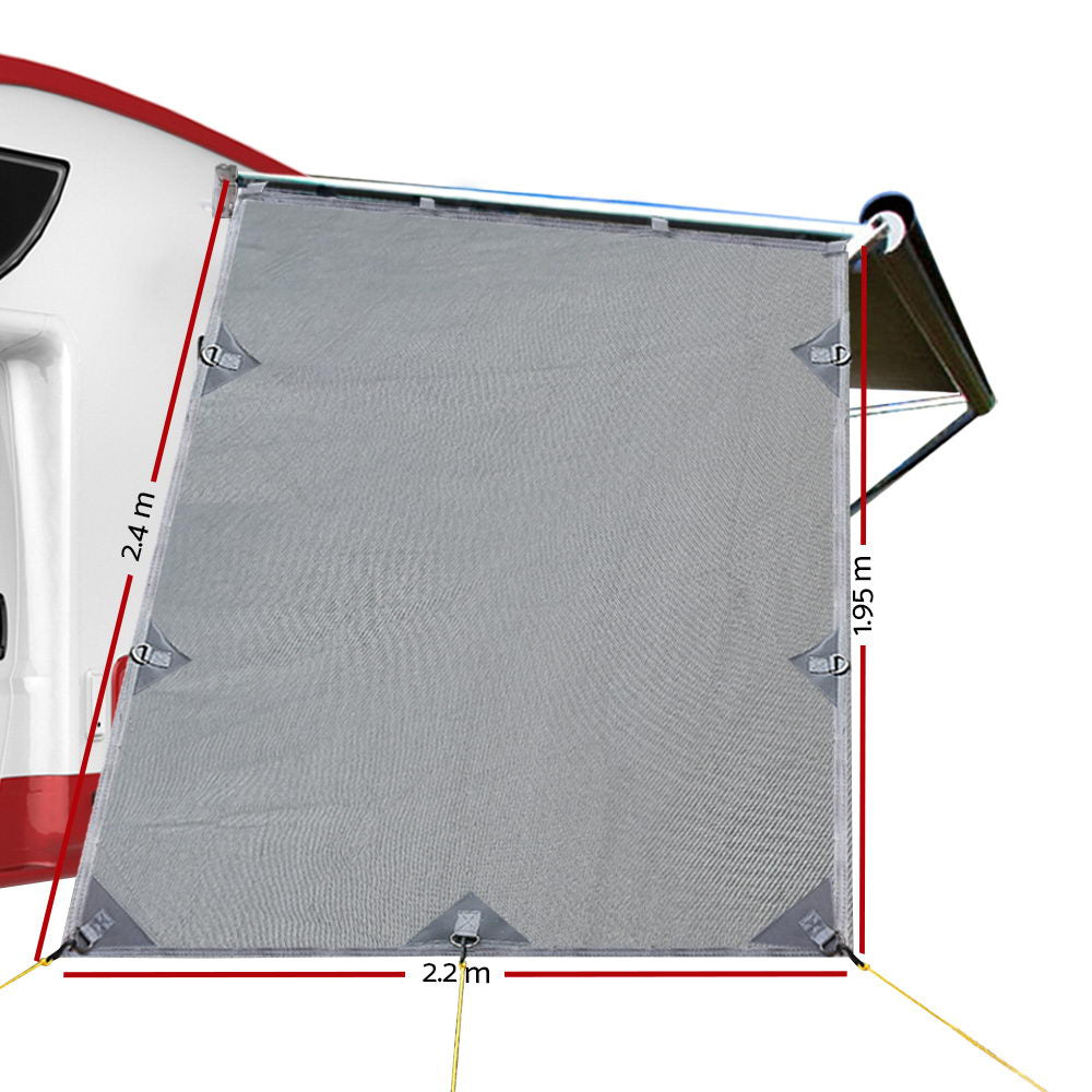 Grey 1.95 x 2.2M Caravan Awning Privacy Shade - UV Protection Sun Screen