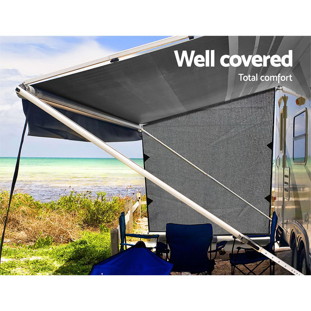 Grey 1.95 x 2.2M Caravan Awning Privacy Shade - UV Protection Sun Screen