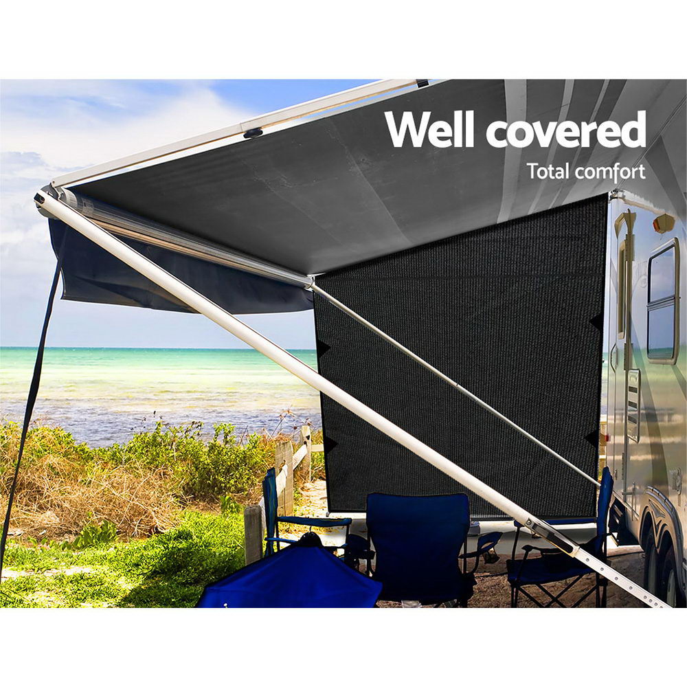 Black Caravan End Screen - 1.95 x 2.2M Adjustable Privacy and UV Shield for Outdoor Adventures