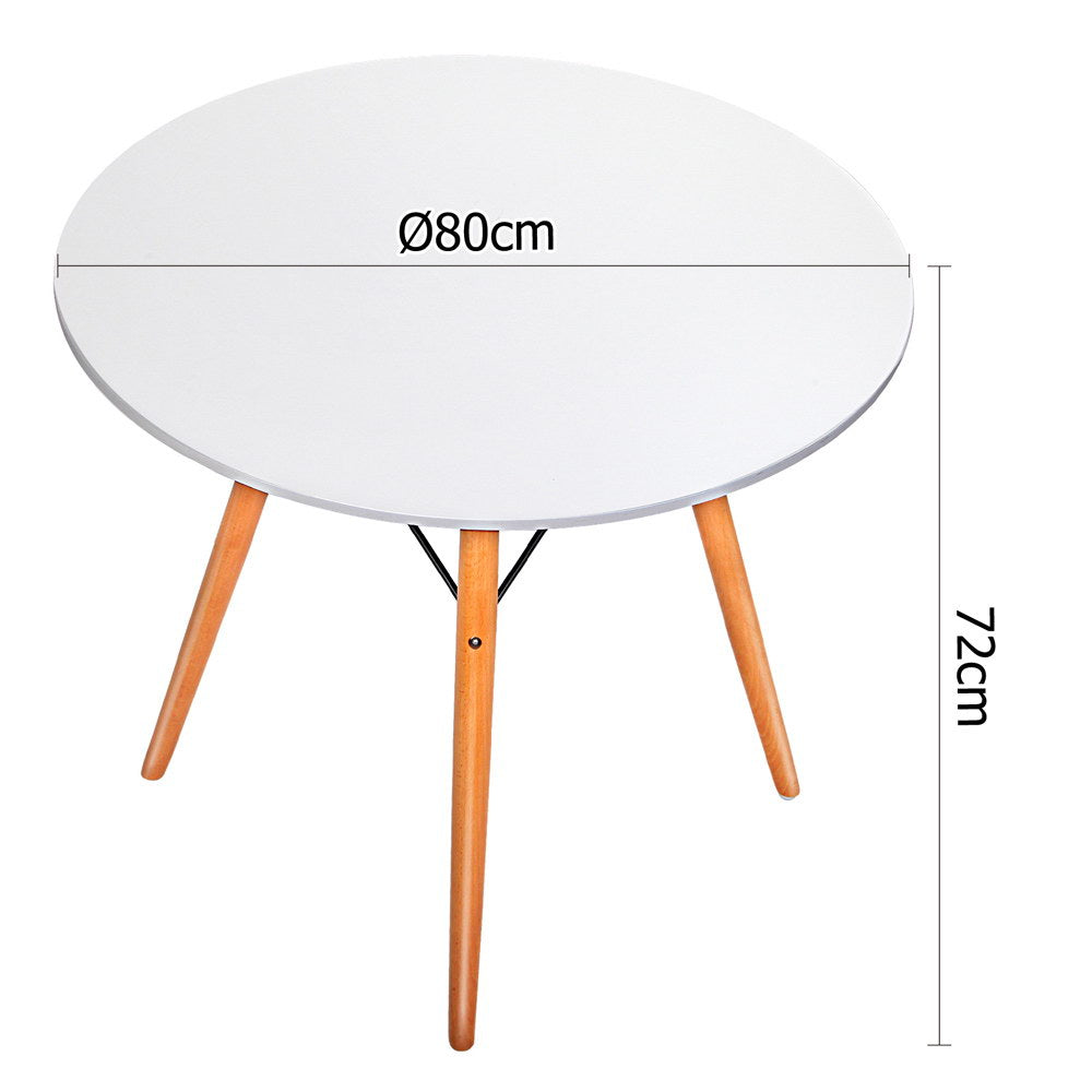 Contemporary 80cm White Round Dining Table with Solid Beech Wood Legs