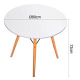 Contemporary 80cm White Round Dining Table with Solid Beech Wood Legs