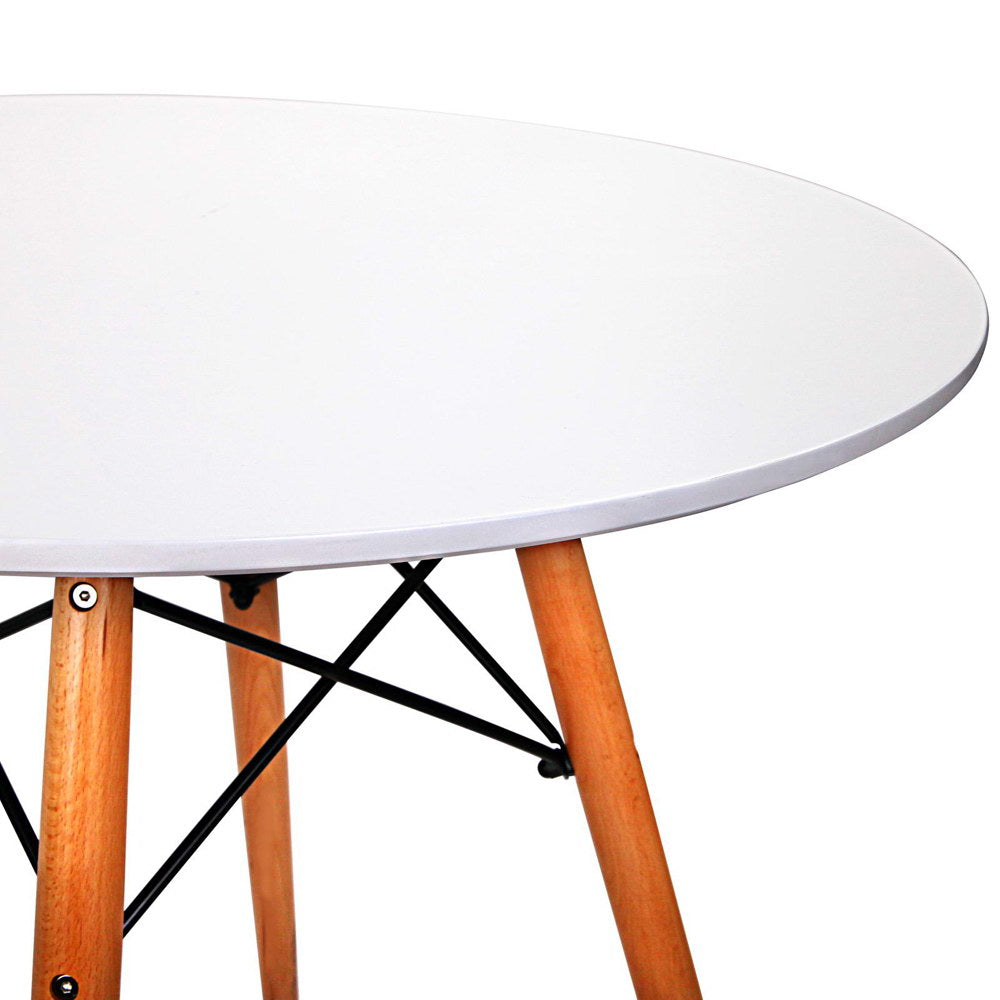 Contemporary 80cm White Round Dining Table with Solid Beech Wood Legs