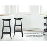 Set of 2 Black Backless Beech Wood Bar Stools