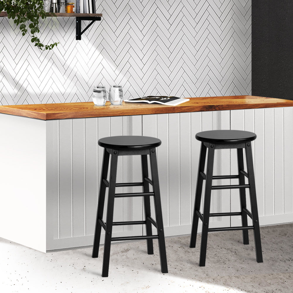 Set of 2 Black Backless Beech Wood Bar Stools