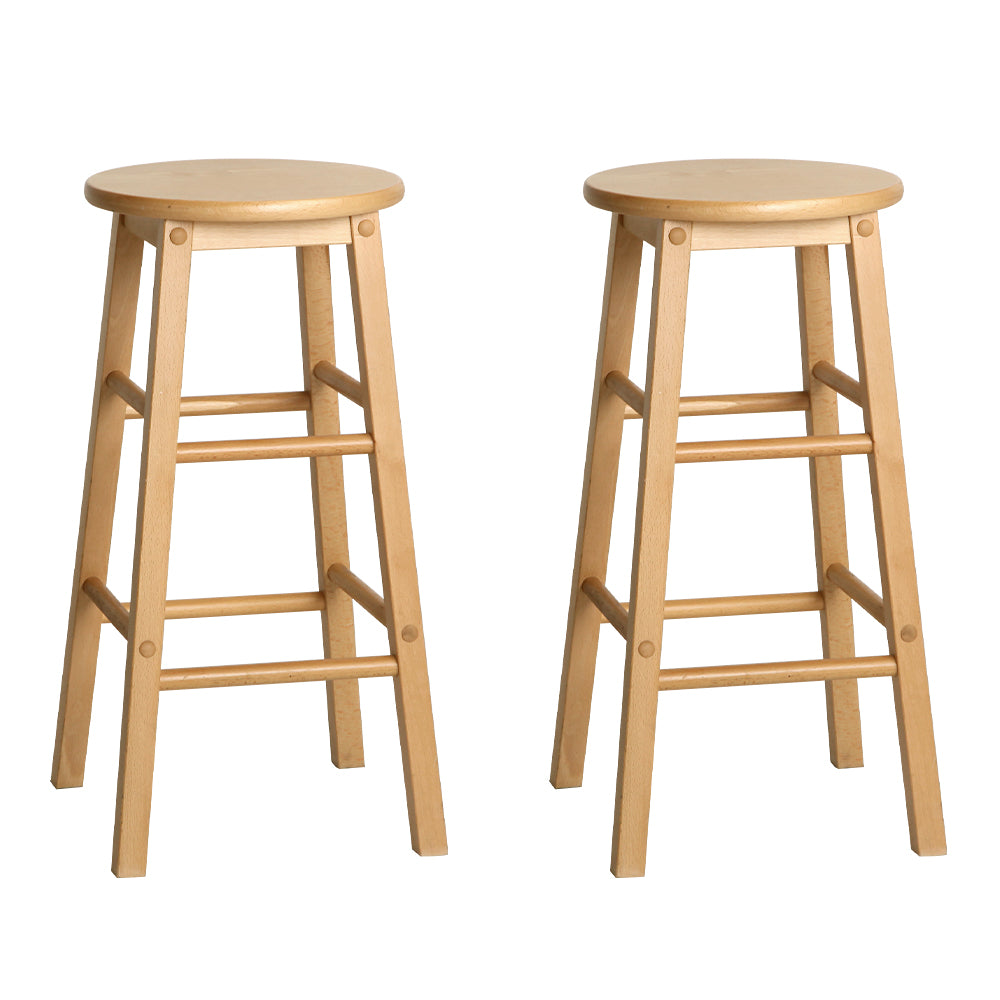 Set of 2 Natural Beech Wood Backless Bar Stools