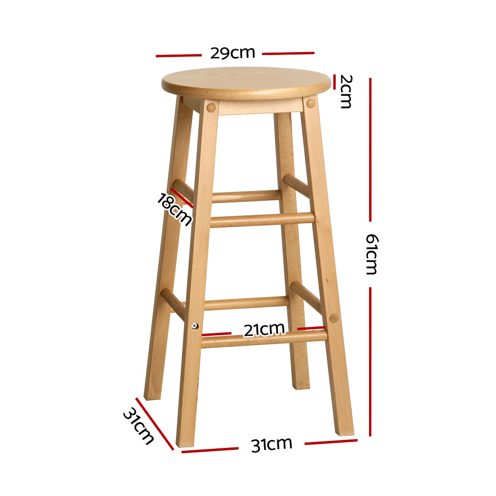 Set of 2 Natural Beech Wood Backless Bar Stools