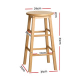 Set of 2 Natural Beech Wood Backless Bar Stools