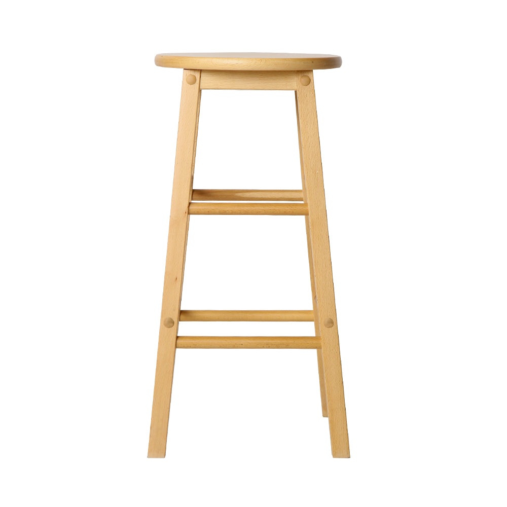 Set of 2 Natural Beech Wood Backless Bar Stools