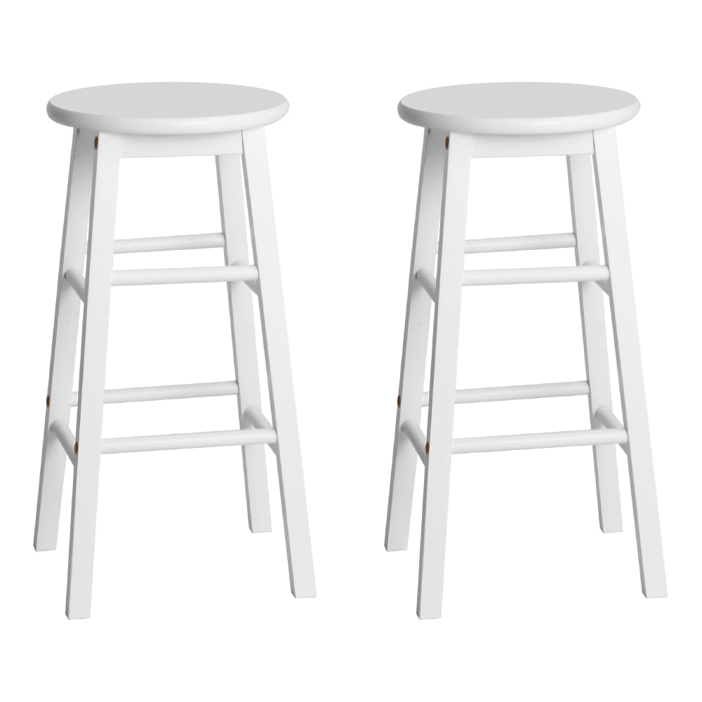 Set of 2 White Beech Wood Backless Bar Stools