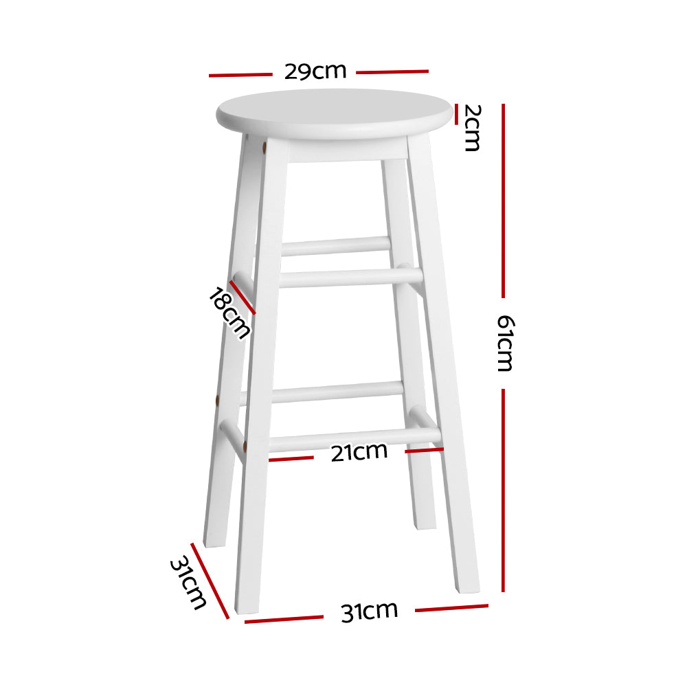 Set of 2 White Beech Wood Backless Bar Stools