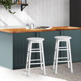 Set of 2 White Beech Wood Backless Bar Stools