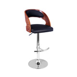 Elegant Black and Wood Gas Lift Bar Stool with PU Leather Padding