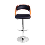 Elegant Black and Wood Gas Lift Bar Stool with PU Leather Padding