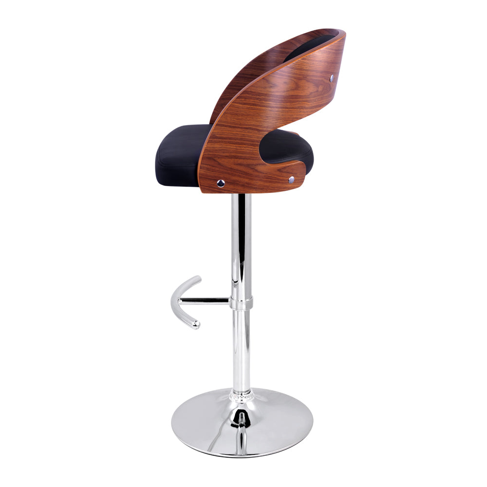 Elegant Black and Wood Gas Lift Bar Stool with PU Leather Padding