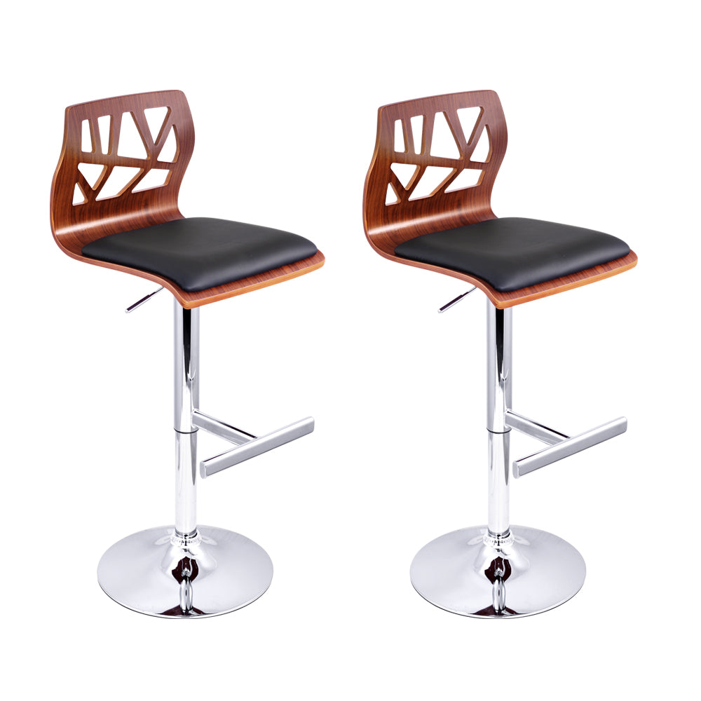 Set of 2 Adjustable Height Wooden Bar Stools with Black Padded Seats