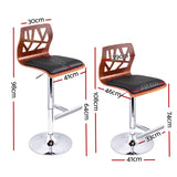 Set of 2 Adjustable Height Wooden Bar Stools with Black Padded Seats