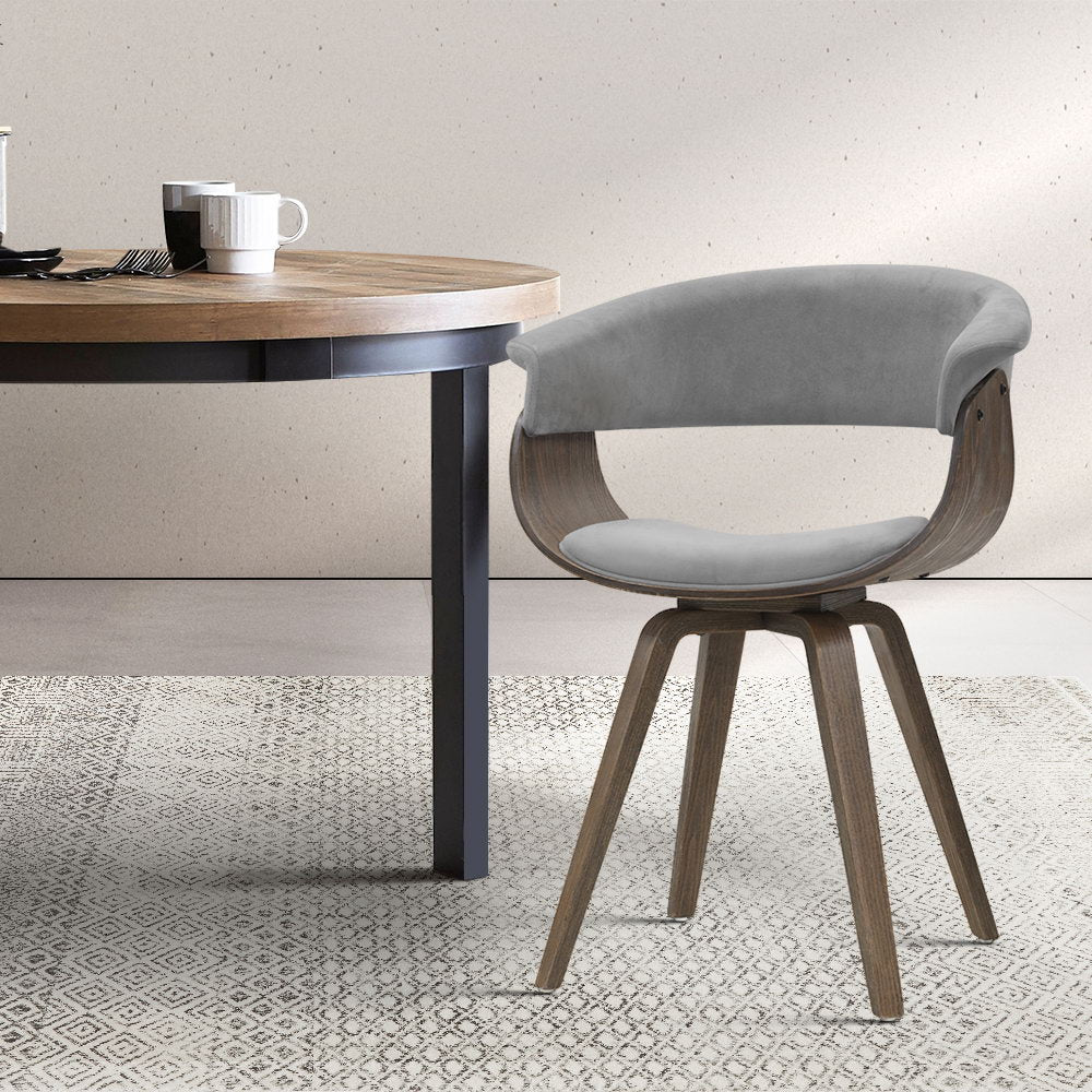 Artiss Miquel Retro Velvet Dining Chair - Grey Bentwood & Timber Design