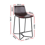 Set of 2 Stylish PU Leather and Metal Bar Stools - Brown and Black Combination