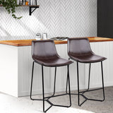 Set of 2 Stylish PU Leather and Metal Bar Stools - Brown and Black Combination