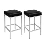 Set of 2 Modern Black PU Leather Backless Bar Stools with Chrome Legs - Front View