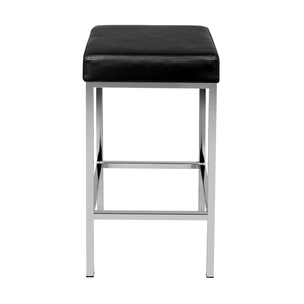 Set of 2 Modern Black PU Leather Backless Bar Stools with Chrome Legs