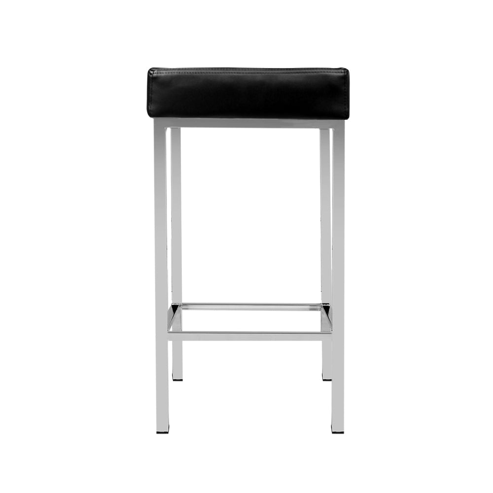 Set of 2 Modern Black PU Leather Backless Bar Stools with Chrome Legs