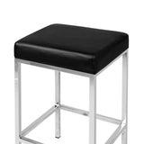 Set of 2 Modern Black PU Leather Backless Bar Stools with Chrome Legs